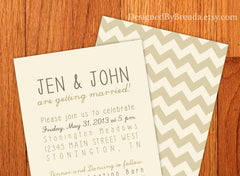 Vintage Style Chevron Wedding Invitations - Browns & Tans on Cream Background - Modern Typography