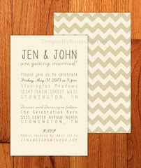 Vintage Style Chevron Wedding Invitations - Browns & Tans on Cream Background - Modern Typography