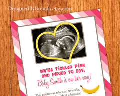 Tickled Pink Girl Gender Reveal Card Invite for Pregnancy - With Ultrasound Image
