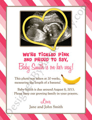 Tickled Pink Girl Gender Reveal Card Invite for Pregnancy - With Ultrasound Image