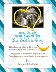 Boy oh Boy Gender Reveal Card Invite for Pregnancy - With Ultrasound Image