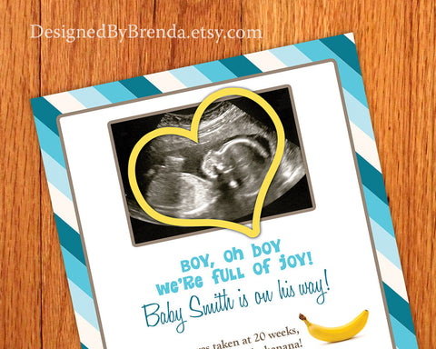 Boy oh Boy Gender Reveal Card Invite for Pregnancy - With Ultrasound Image