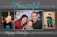 Holiday Card with 3 Photos - Grey & Teal, It's the Most Wonderful Time of the Year