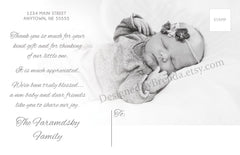 Cute Pink & Grey Chevron Birth Announcement with Photos and Letter Monogram
