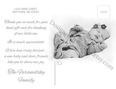 Vertical Birth Announcement with 4 Photo Collage - Shades of Purple & Baby Footprints
