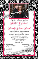 Pink, Black & White Damask Wedding Invitations with Photo - Can also be Anniversary Invite
