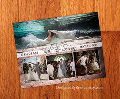 Modern Wedding Thank You Postcard with Photo Collage - One Large Photo in Background