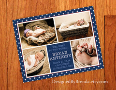 Red, White & Blue Stars Birth Announcement with Photo Collage - Patriotic