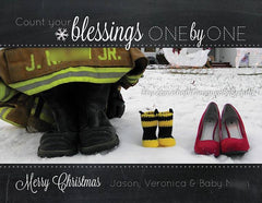 Chalkboard Pregnancy Announcement with Shoe Photo - Count Your Blessings One By One