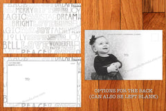 Holiday Christmas Card with Photo and Typography Collage - Double Sided, White, Teal Grey