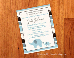 Pink or Blue Striped Elephant Baby Shower Invitation