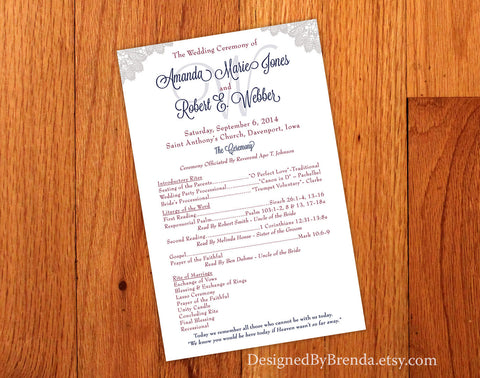 Large Double Sided Programs - Vintage Lace - Navy Blue & Raspberry Pink