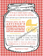 Canning Jar Wedding or Baby Shower Invitation with Red & White Gingham Background