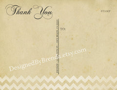 Vintage Chevron Thank You Postcard with Postmark - Rustic Look on Recycled Cardstock