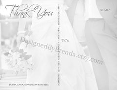 Elegant Wedding Thank You Card with Multi Photo Collage - Damask Background