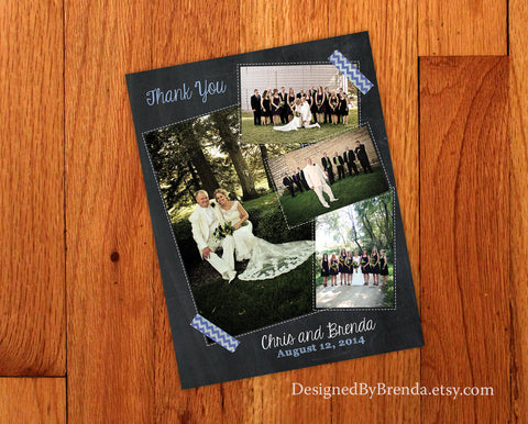 Chalkboard Style Wedding Thank You with 4 Photos - Fun, Shabby Chic Look