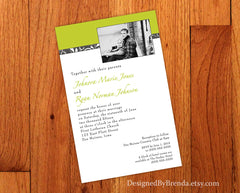 Lime Green Wedding Invitations with Photo - Double Sided with Photo on Back