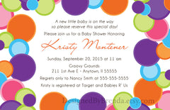 Large Bridal or Baby Shower Invitations with Colorful Circles - Neutral Colors