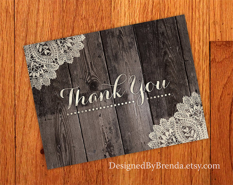 Rustic Barnwood and Vintage Lace Folded Thank You Card