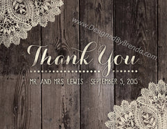 Rustic Barnwood and Vintage Lace Folded Thank You Card
