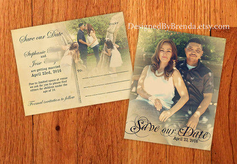 Rustic Save the Date with Photos - Vintage Scroll Font with Kraft look