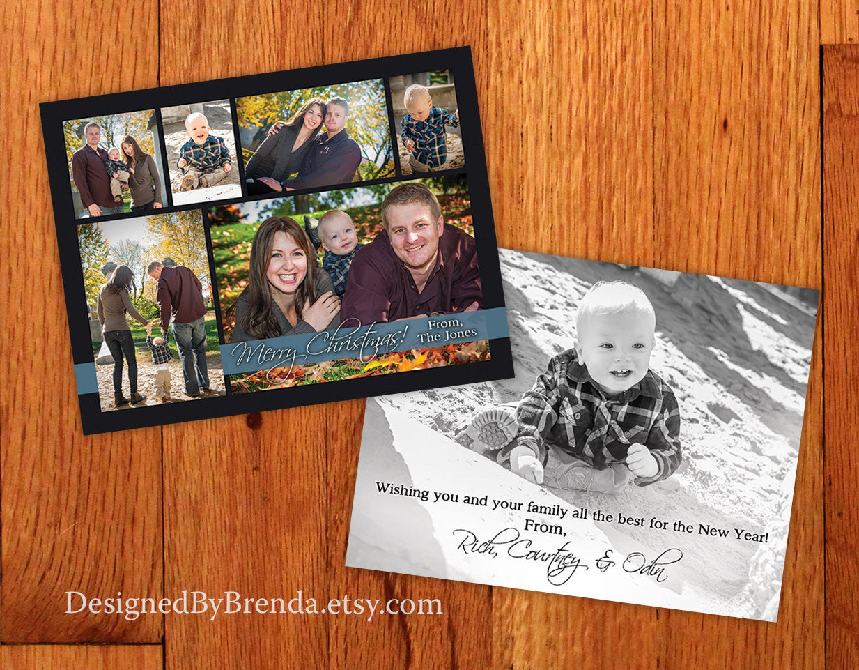 Double Sided Holiday Card with Photo Collage - Modern Feel with Multiple Pictures