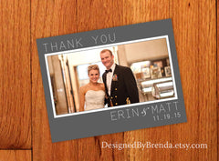 Modern Wedding Thank You with Large Photo on Grey & White Background