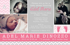Combined Birth Announcement and Baby Shower Invitation with Photos - Pink & Gray
