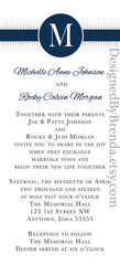 Navy & White Wedding Invitation with Monogram Letter Initial - Modern, Clean Lines - Long & Skinny