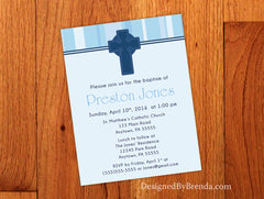 Shades of Blue Invitation with Cross - Baptism, First Communion or Confirmation