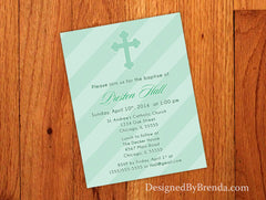 Modern Baptism Invitation with Christian Cross - Mint Green can be any color