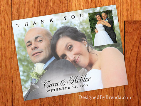 Elegant Wedding Thank You Card with Two Photos - Simple & Modern