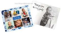 Blue Polka Dot Thank You Card with Photos & Printed Message - Perfect for First Birthday
