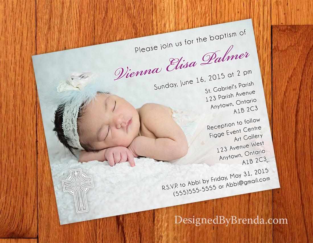 Unique Baptism Invitation with Large Photo and Ornate Cross