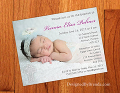 Unique Baptism Invitation with Large Photo and Ornate Cross