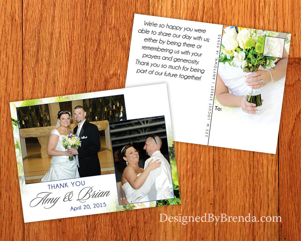 Floral Wedding Thank You Postcard with Bouquet Background - Creative & Unique