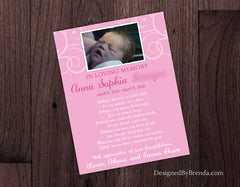 Double Sided Memorial Thank You Card with Photo Collage and Poem - Pink