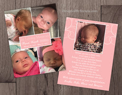 Double Sided Memorial Thank You Card with Photo Collage and Poem - Pink