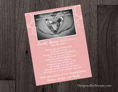 Double Sided Memorial Thank You Card with Photo Collage and Poem - Pink