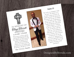 Religious Memorial Thank You Card with Photo, Cross and Psalms 23