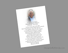 Simple Memorial Card with Photo and Poem - In Spanish or any Language