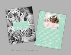 Double Sided Memorial Thank You Card with Photo Collage and Poem - Pink