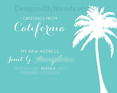 Teal Moving Cards with Tropical Palm Tree - Change of Address Postcard