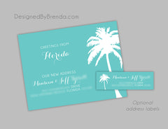 Teal Moving Cards with Tropical Palm Tree - Change of Address Postcard