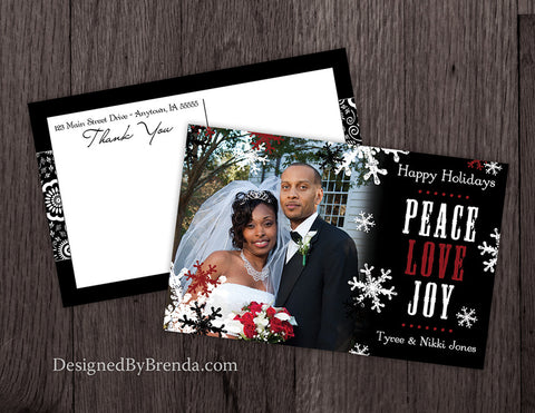 Peace, LOVE, Joy - Combined Holiday Card and Christmas Card with Photo