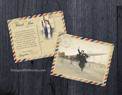 Vintage Air Mail Wedding Thank You Postcards
