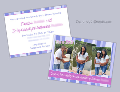 Double Sided Baby Shower Invitations with 3 Pregnancy Photos - Blue & Brown