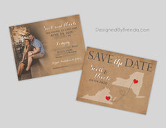 Vintage Style Save the Date - Rustic Southern Feel with Map of States