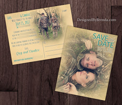 Vintage Style Save the Date Postcard with Modern Feel - Double Sided with Photos