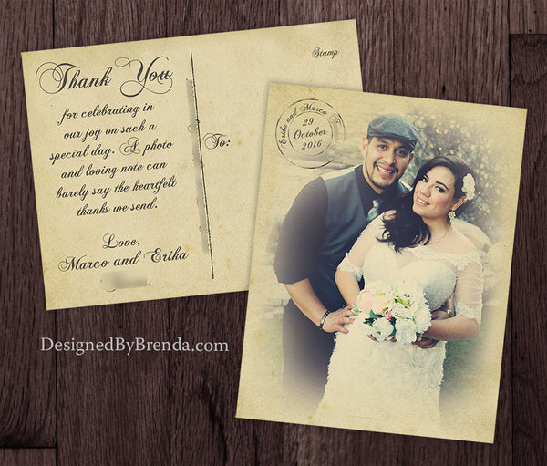 Rustic Wedding Thank You Postcards with Photo - Vintage Style Card ...